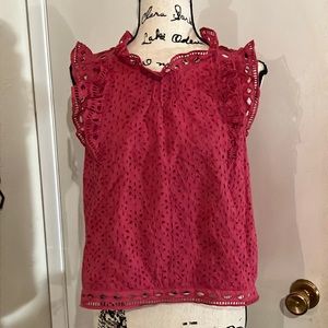 Maeve Anthropologie eyelet ruffle accent blouse